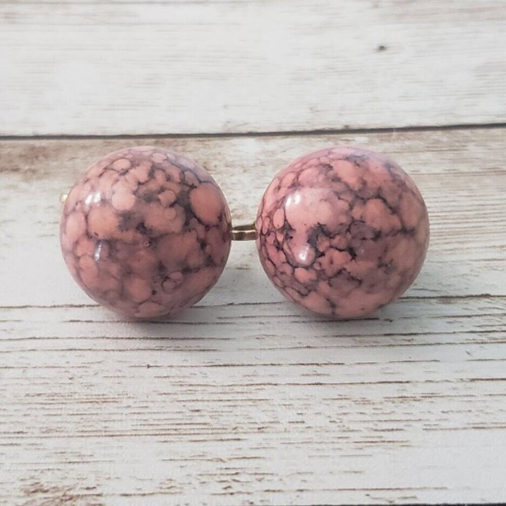 Vintage Clip On Earrings Marbled Effect Pink 0.75"